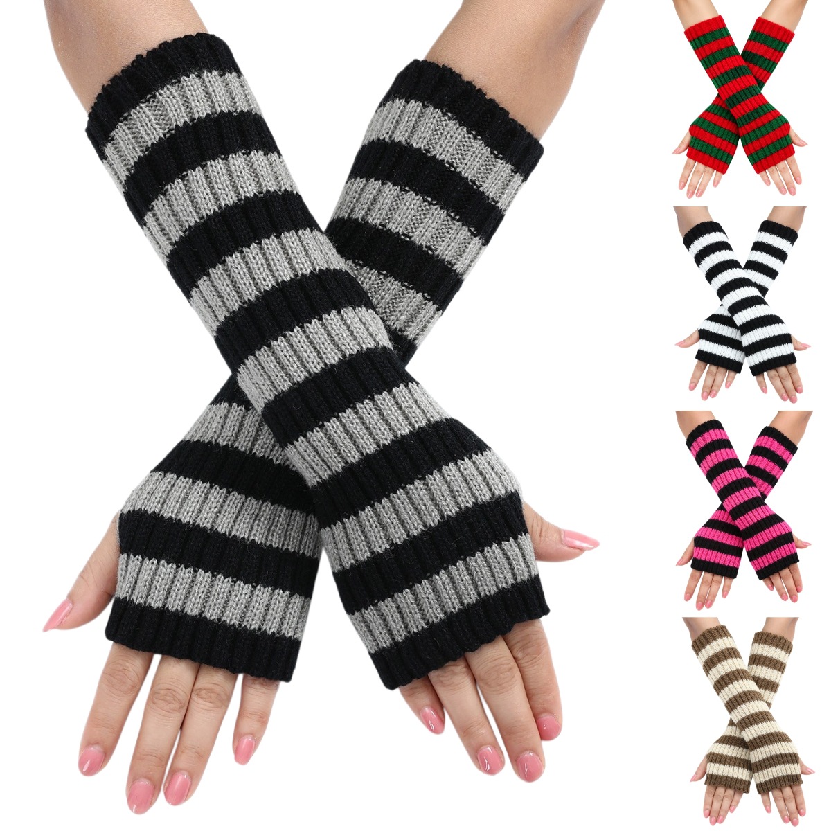 Y2K Striped Fingerless Arm War - огляд і ціна Fingerless Glove Knit