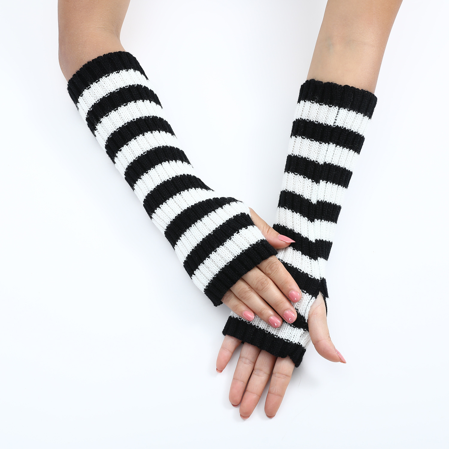 Y2K Striped Fingerless Arm War - огляд і ціна Fingerless Glove Knit
